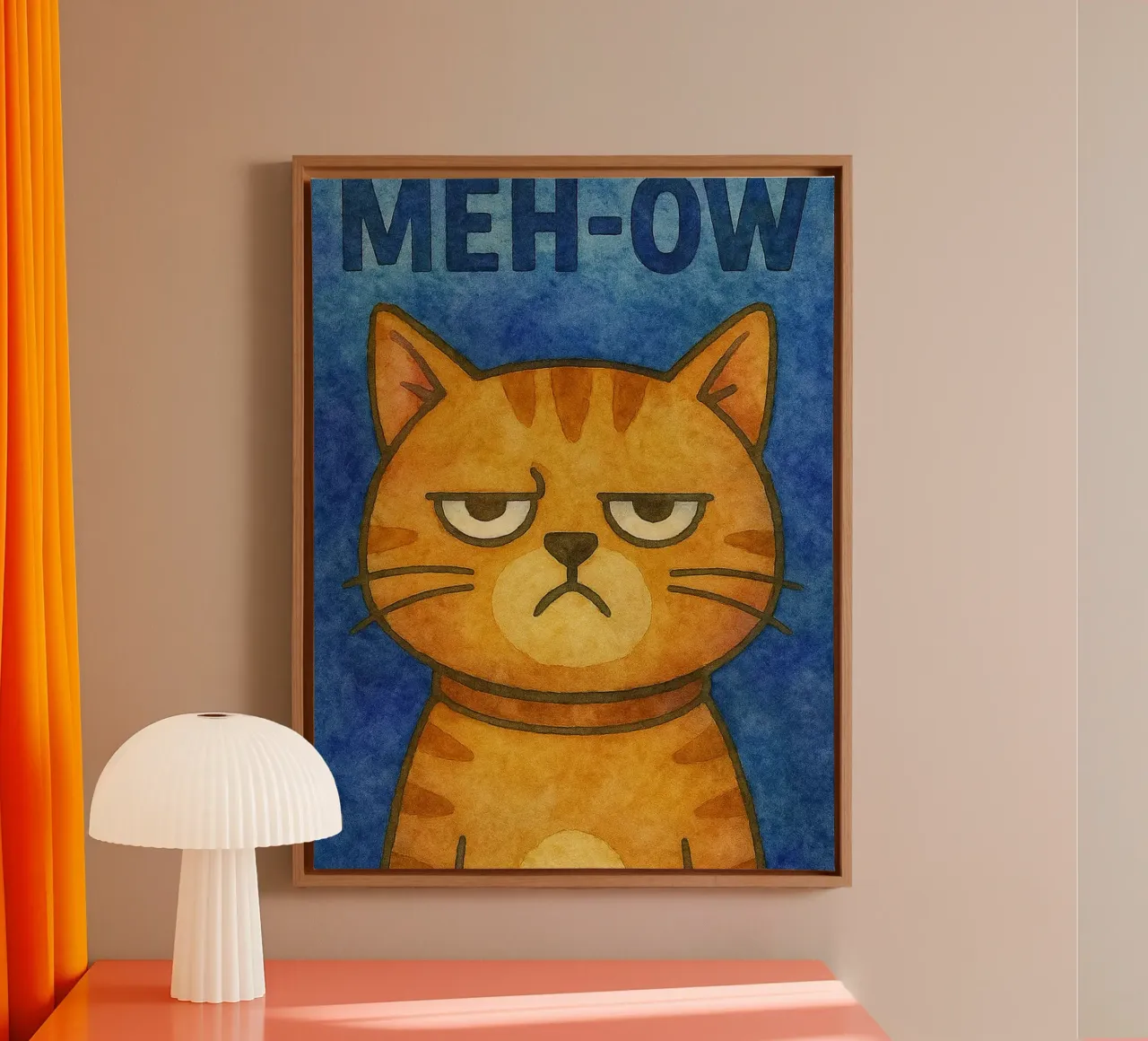 meh ow gatto arte pittura tela con Cornice a cassetta da Mutiaram