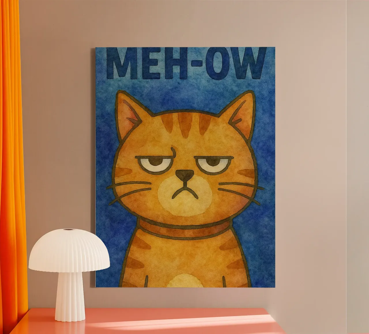 meh ow gatto arte pittura tela con Cornice a cassetta da Mutiaram