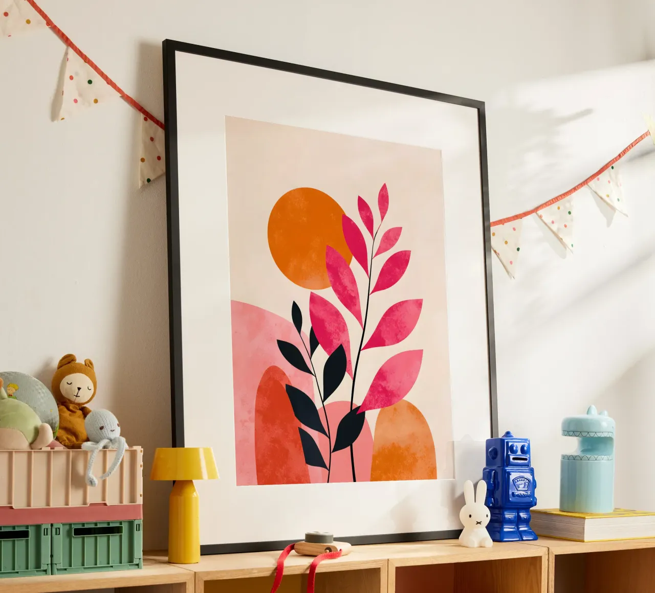 Minimal Floral Pink and Orange hahnemühle by Gypsy Galleria