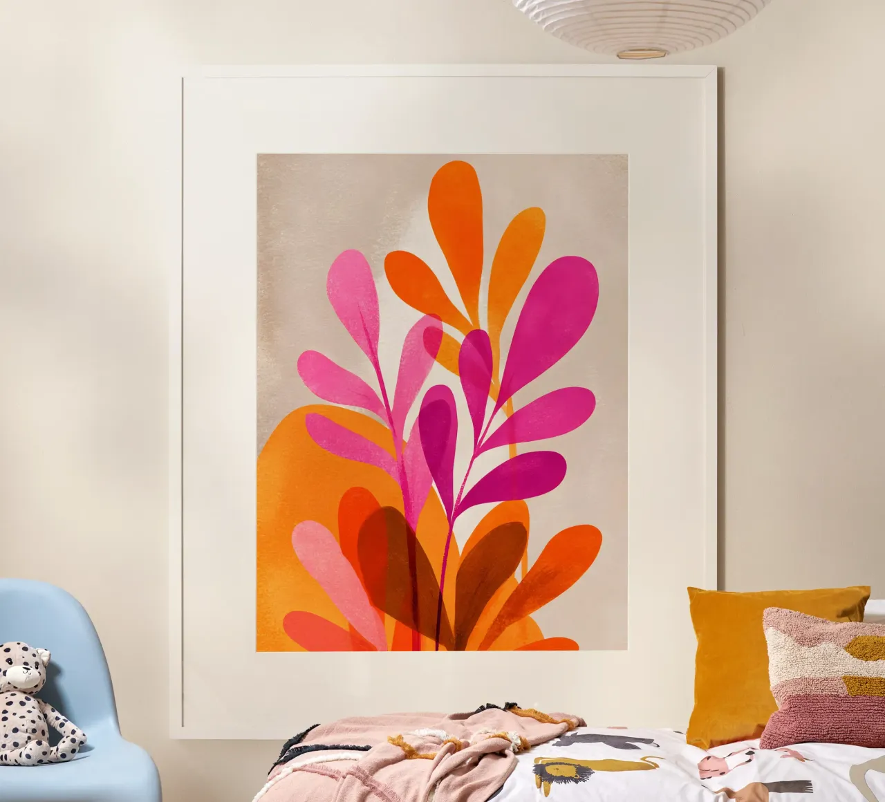 Minimal Floral Pink and Orange poster with plastic frame by Gypsy Galleria