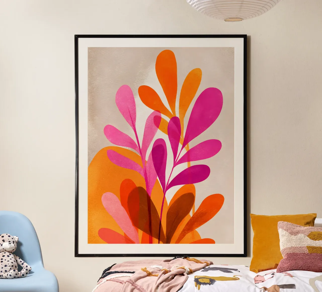 Minimal Floral Pink and Orange poster with plastic frame by Gypsy Galleria