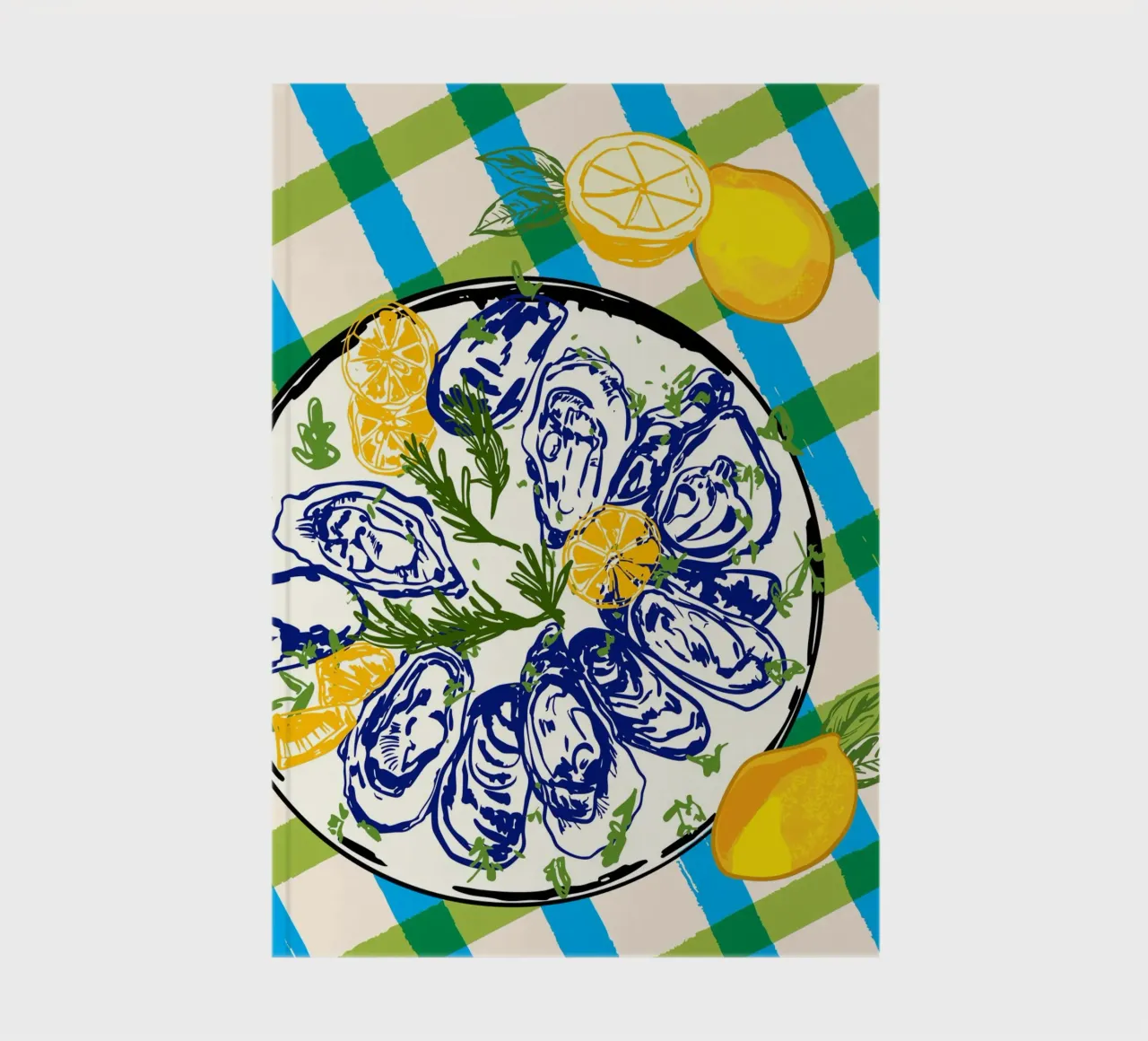 Oysters on Plate with Lemon – Coastal Checkered notebook by EDMPROJECT