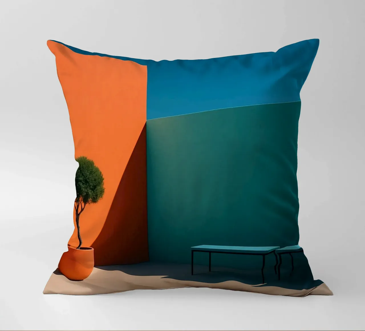 Geometria audace - Un'abbagliante scena architettonica cuscino da Affiches Minimalistes