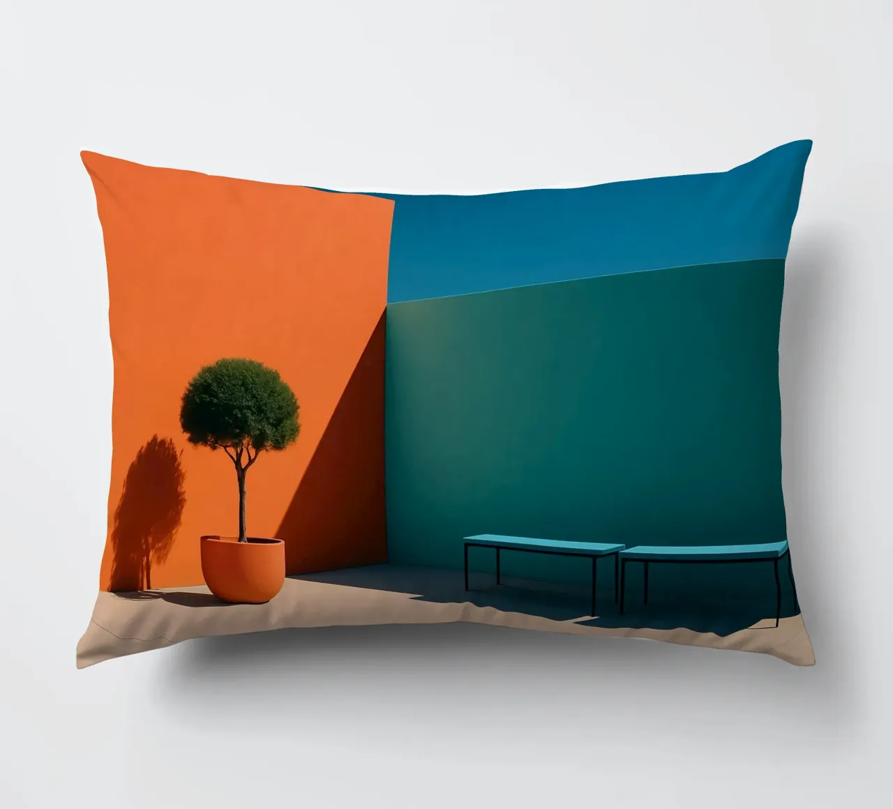 Geometria audace - Un'abbagliante scena architettonica cuscino da Affiches Minimalistes