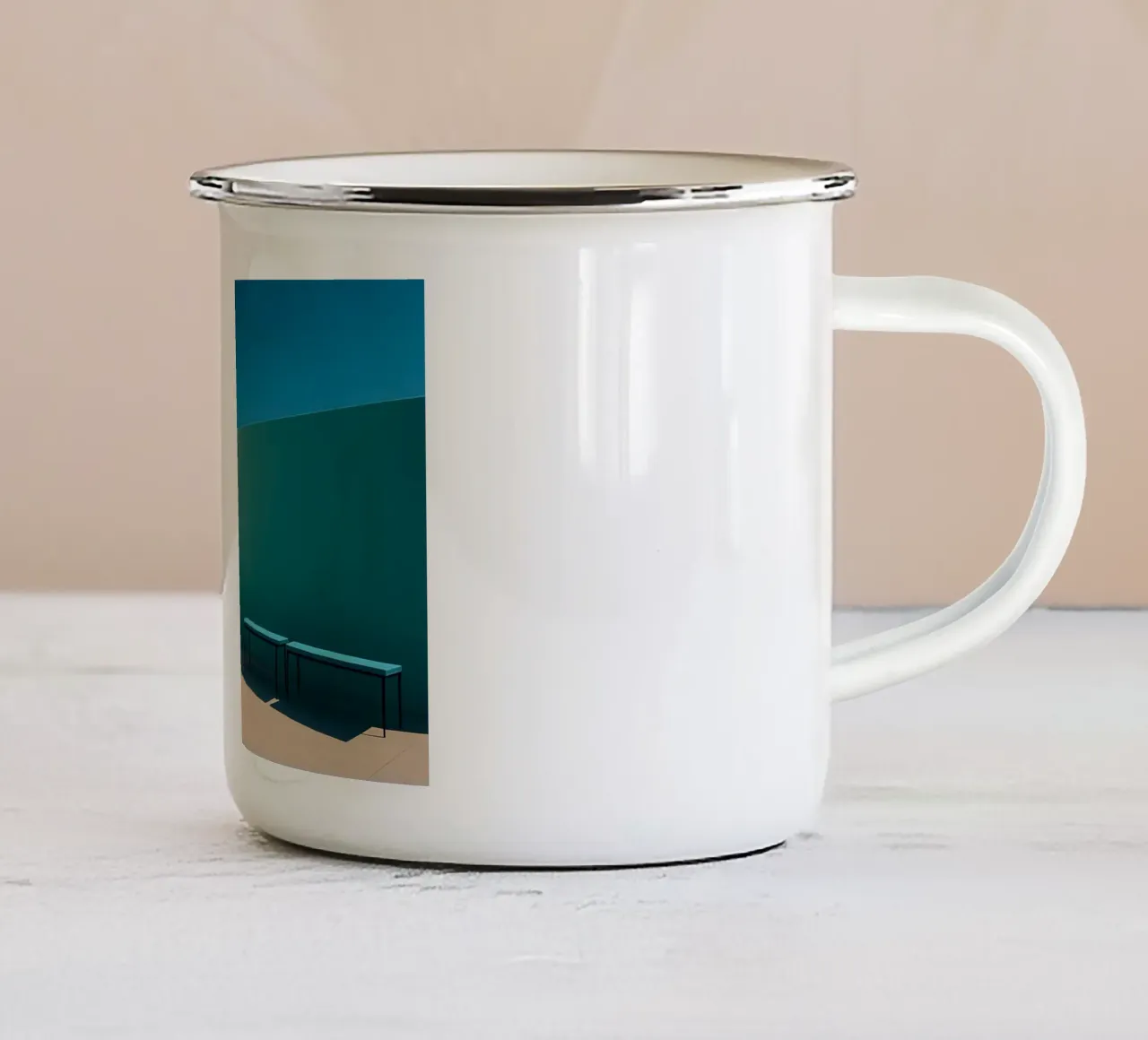 Geometria audace - Un'abbagliante scena architettonica tazza in smalto da Affiches Minimalistes