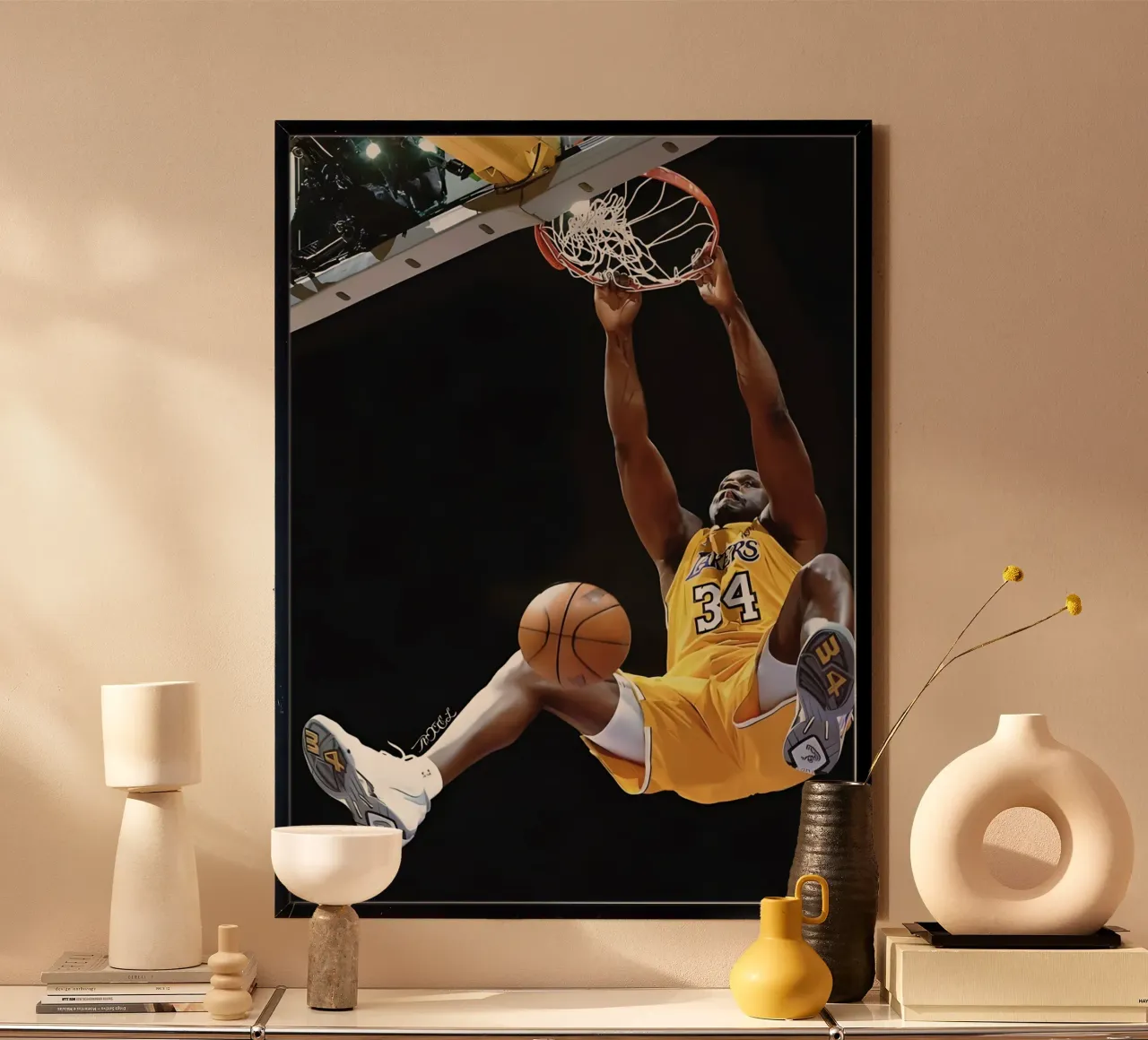 Shaquille O'Neal poster con telaio in plastica da Low poly art