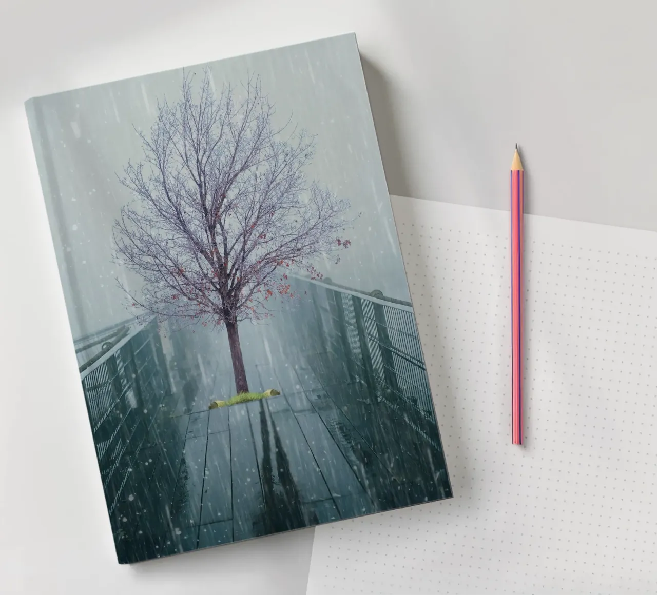 Tree on Bridge in Winter Snow notebook by Berwies Artwork