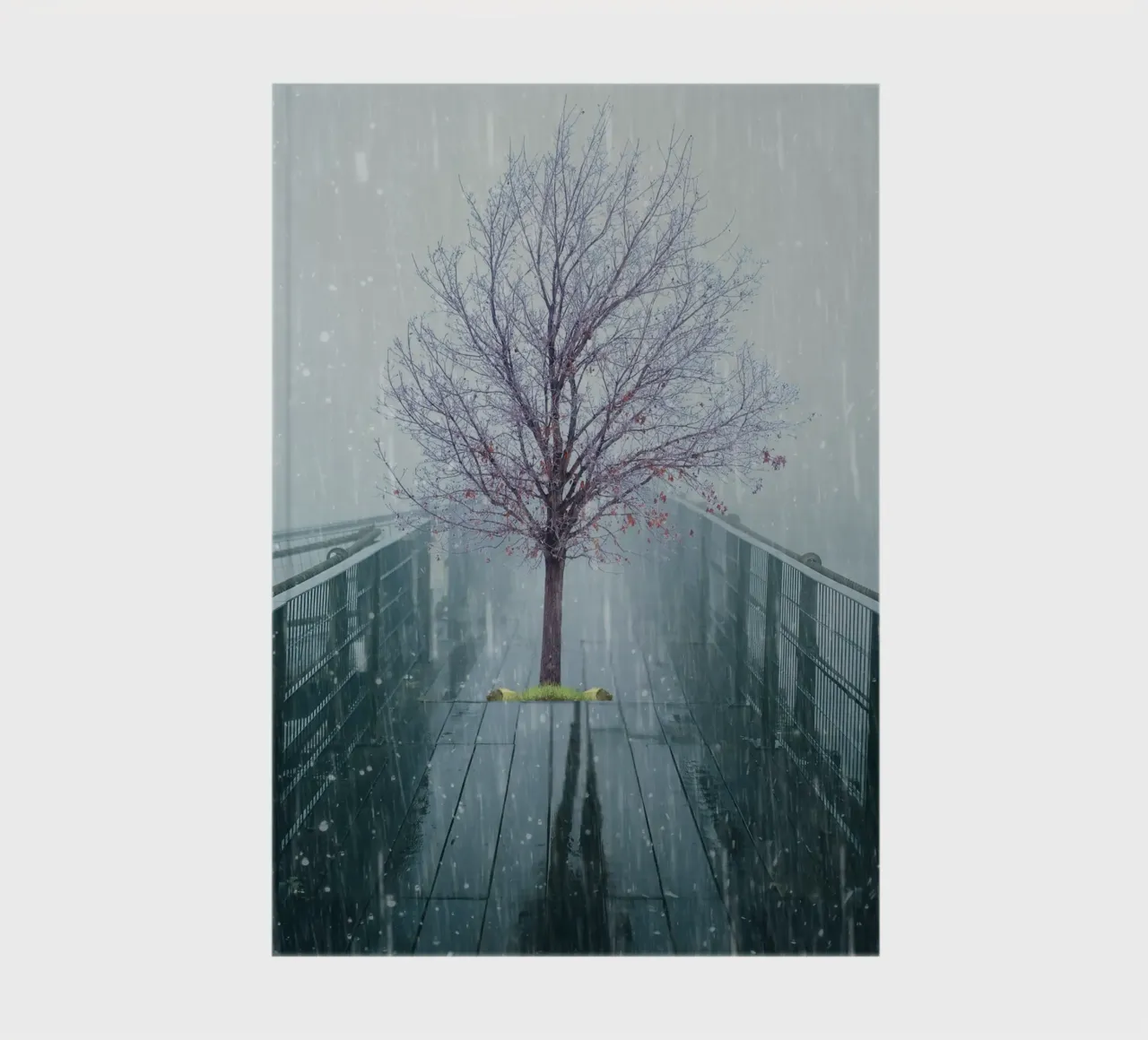 Tree on Bridge in Winter Snow notebook by Berwies Artwork