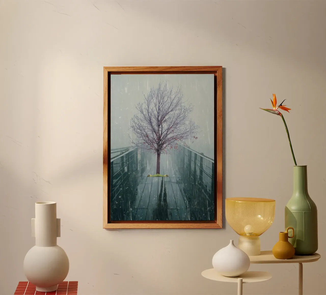 Albero su ponte con neve invernale alluminio dibond da Berwies Artwork