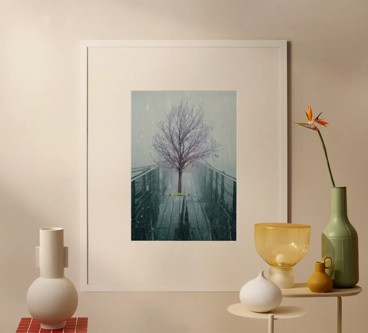 Albero su ponte con neve invernale poster da Berwies Artwork