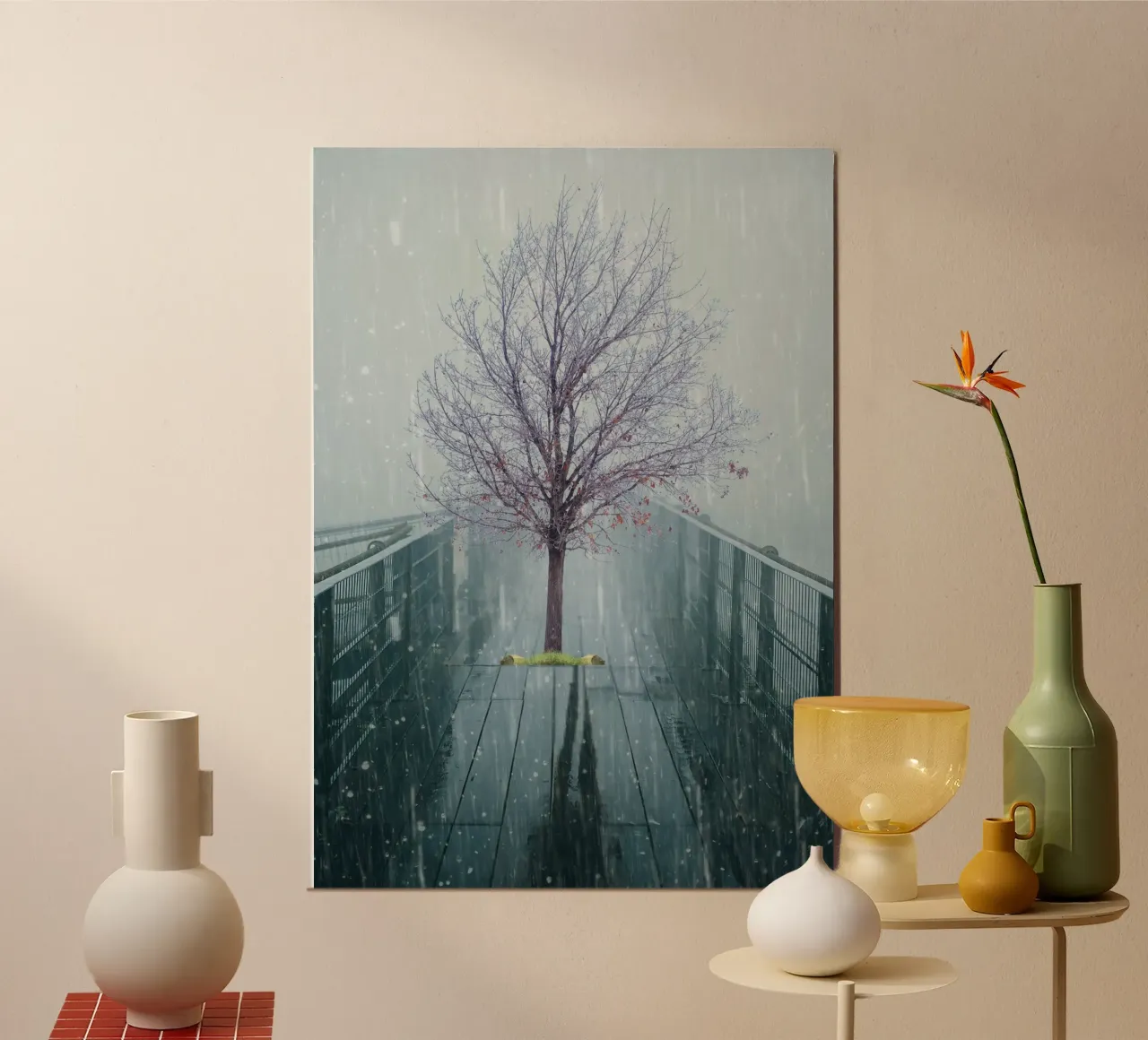 Albero su ponte con neve invernale poster da Berwies Artwork
