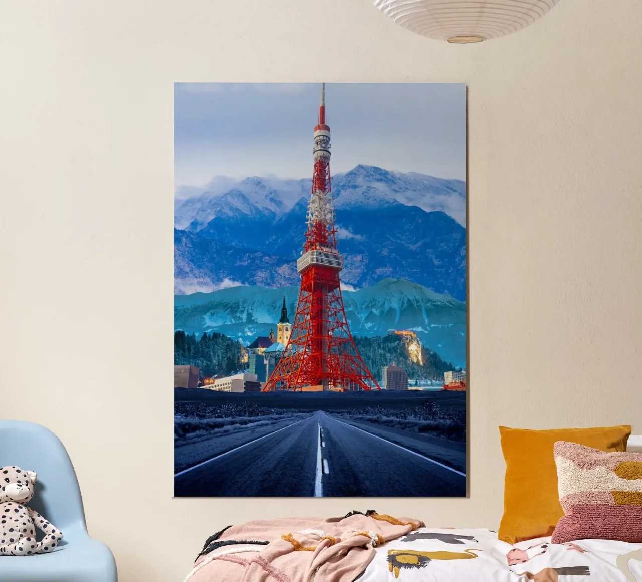 Toren van Tokio met bergen en weg hahnemühle van Berwies Artwork