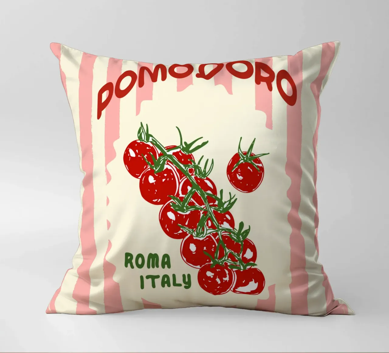 Pomodoro Tomatoes Retro Pink Stripes cuscino da EDMPROJECT