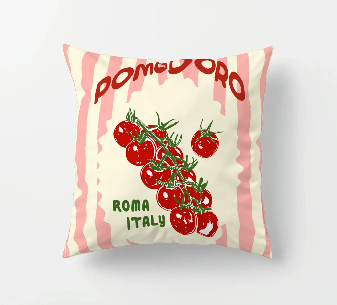 Pomodoro Tomatoes Retro Pink Stripes cuscino da EDMPROJECT