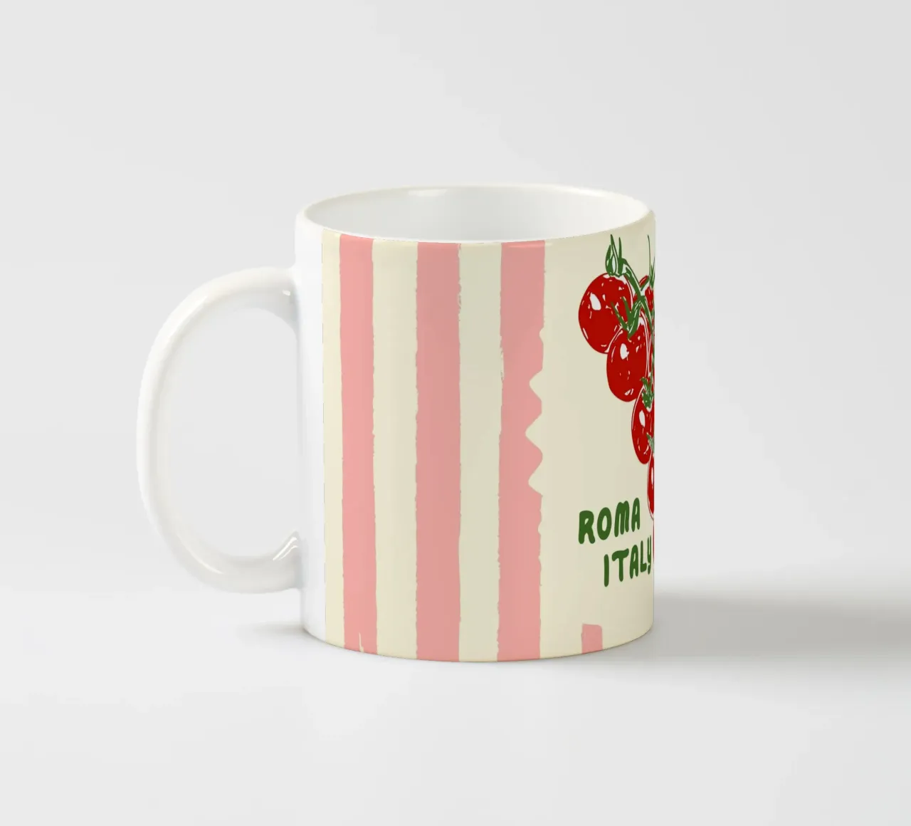 Pomodoro Tomatoes Retro Pink Stripes tazza in ceramica da EDMPROJECT