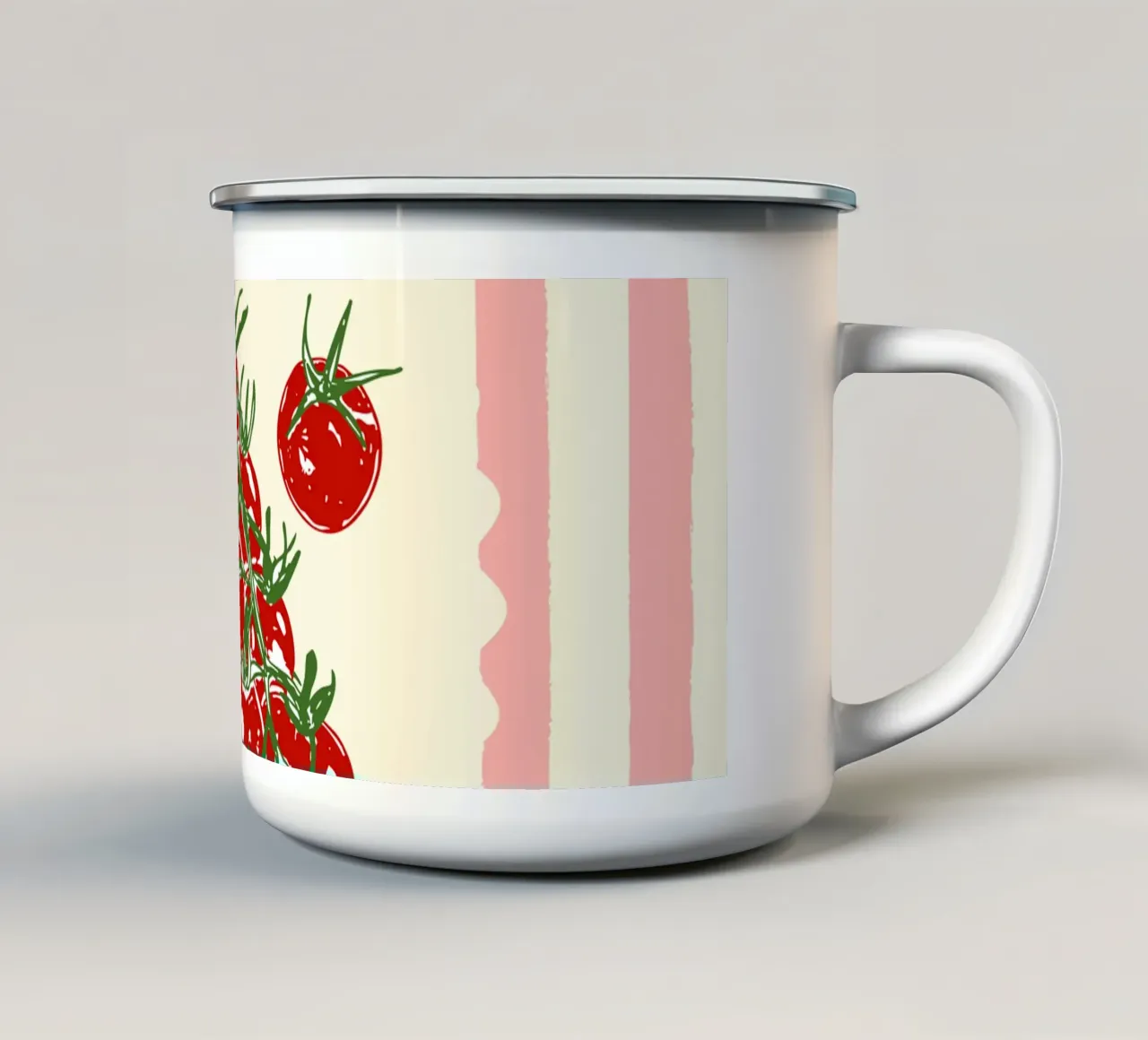 Pomodoro Tomatoes Retro Pink Stripes tazza in smalto da EDMPROJECT