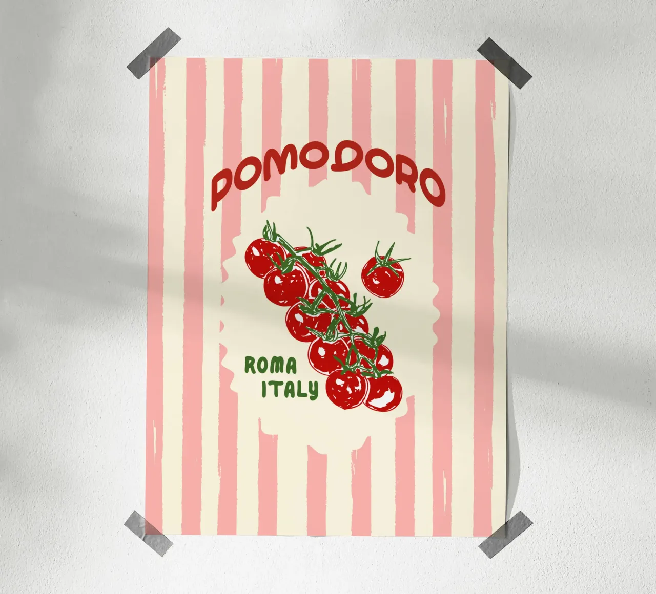 Pomodoro Tomatoes Retro Pink Stripes carta hahnemühle da EDMPROJECT