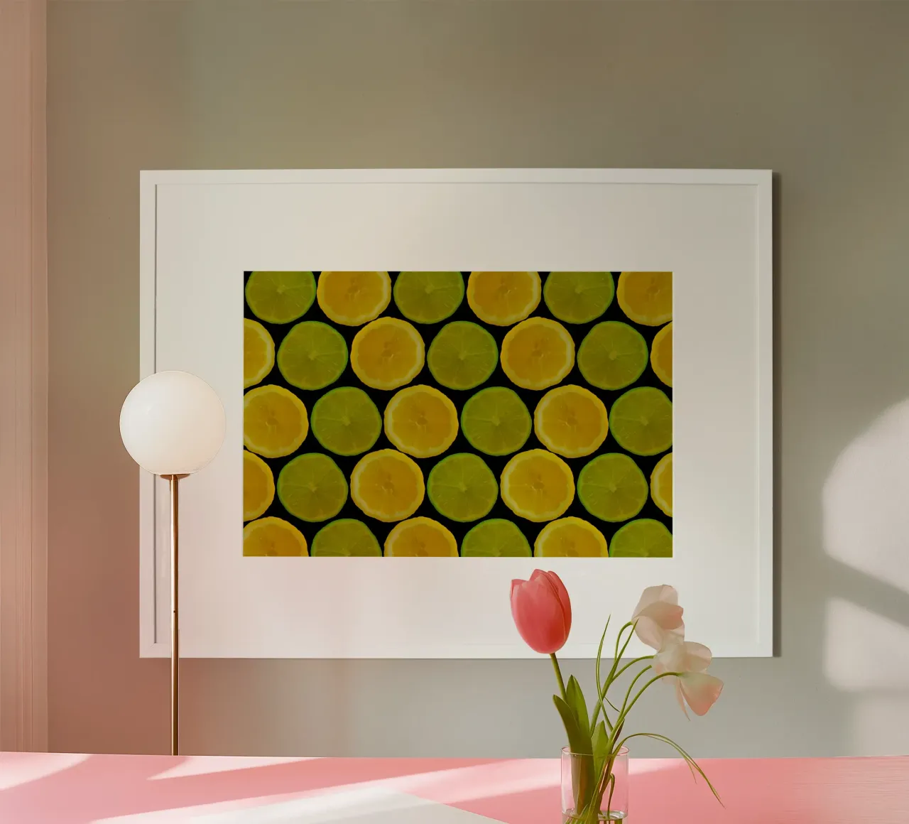 Citrus Grid Noir Poster mit Holzrahmen von StillVibe Home