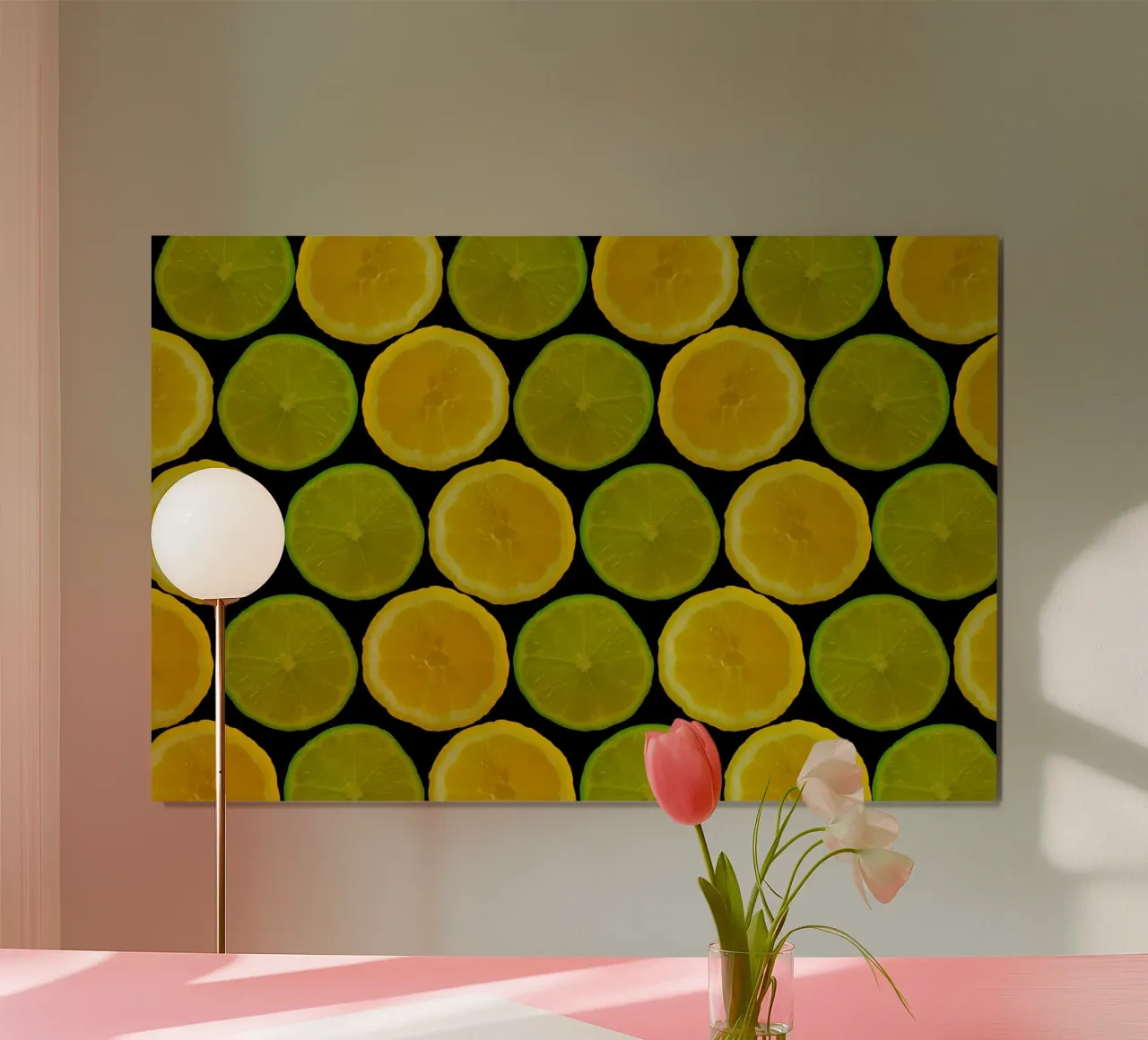 Citrus Grid Noir Poster mit Holzrahmen von StillVibe Home