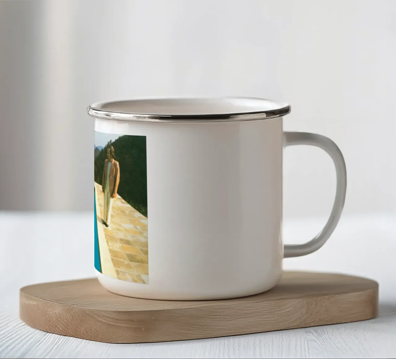 Ritratto in piscina con due figure tazza in smalto da martina