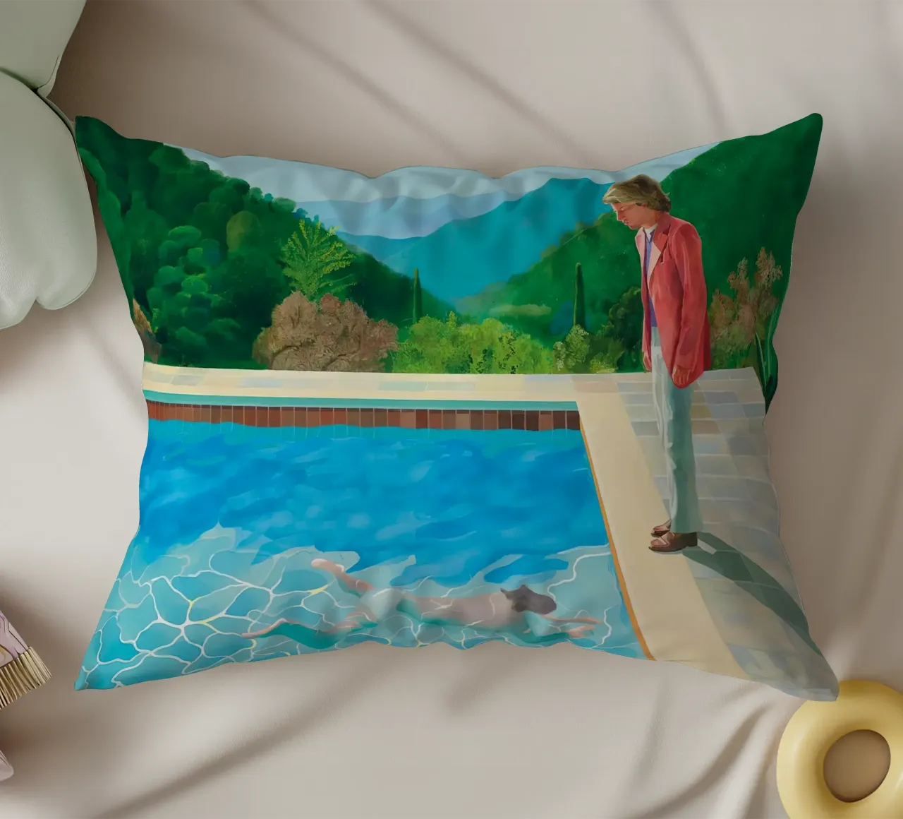 piscina con due figure cuscino da martina