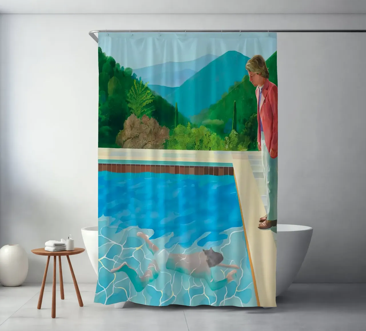 piscina con due figure tenda da doccia da martina