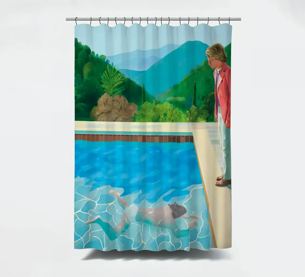 piscina con due figure tenda da doccia da martina