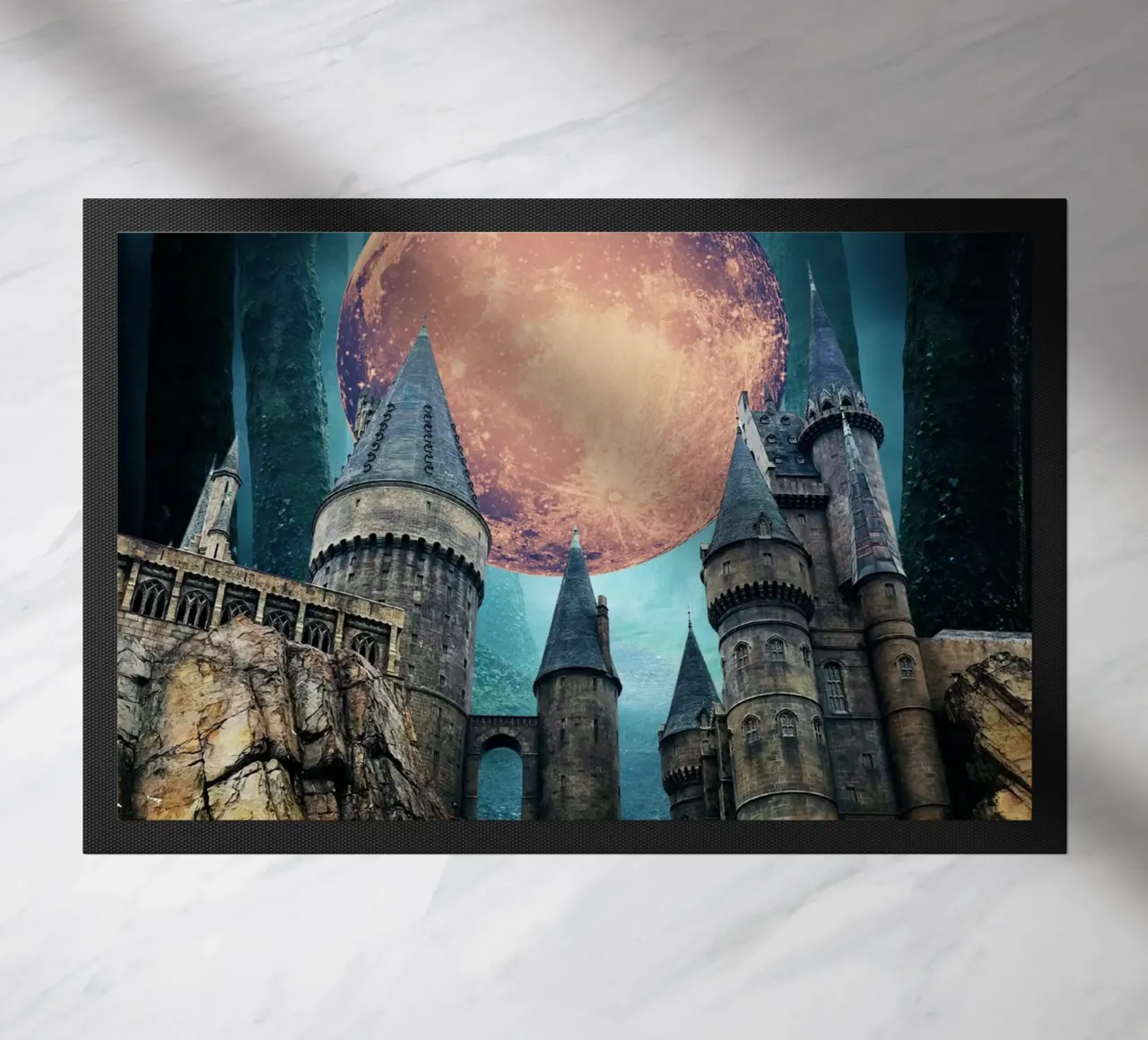 Fantasy Castle Under a Full Moon doormat by Berwies Artwork