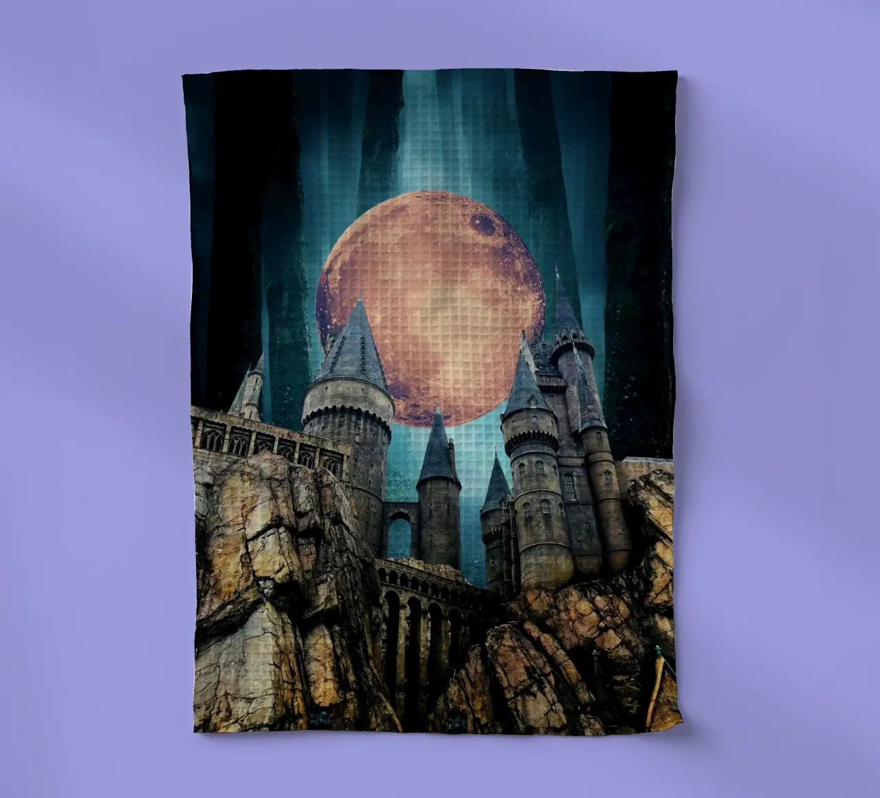 Fantasy Castle Under a Full Moon tea towel by Berwies Artwork