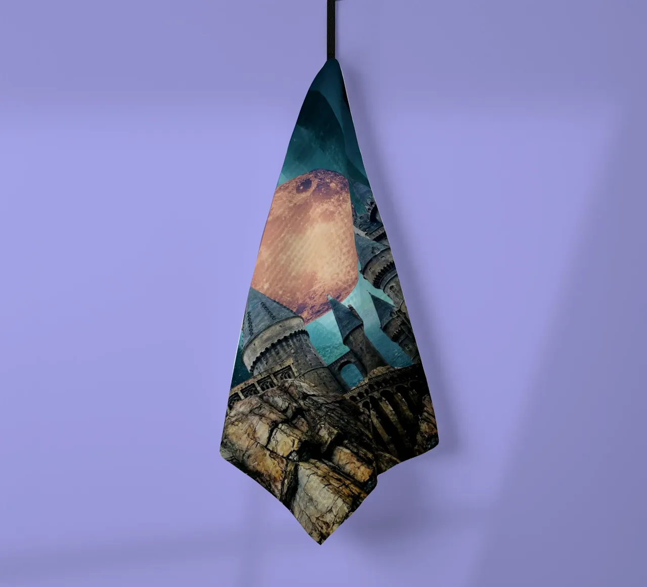 Fantasy Castle Under a Full Moon tea towel by Berwies Artwork