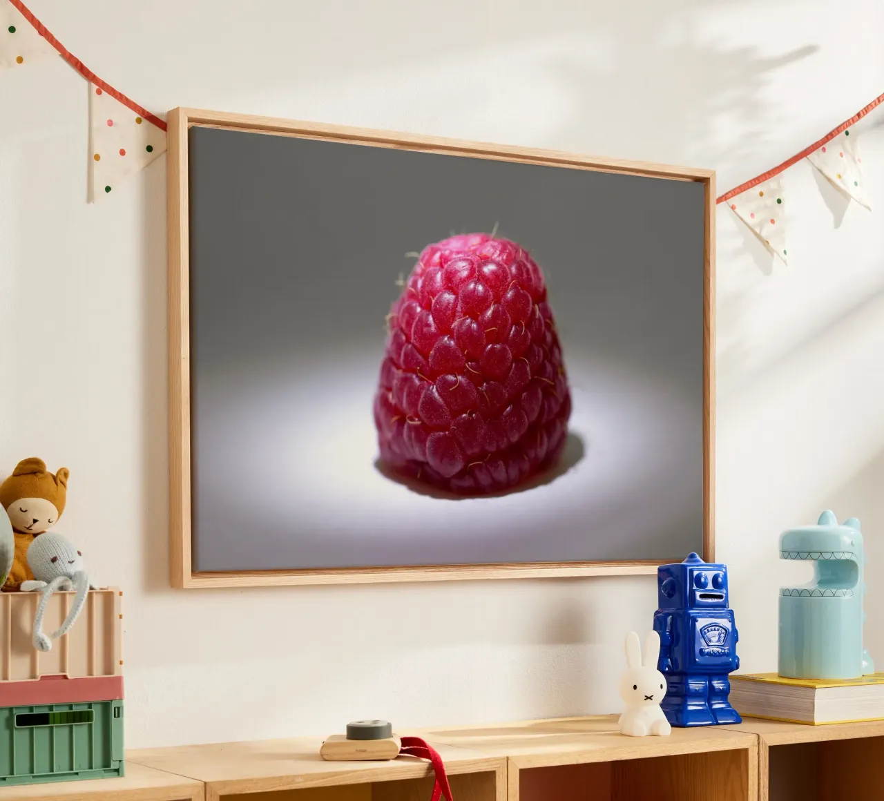 Raspberry Spotlight canvas with Floater frame by StillVibe Home