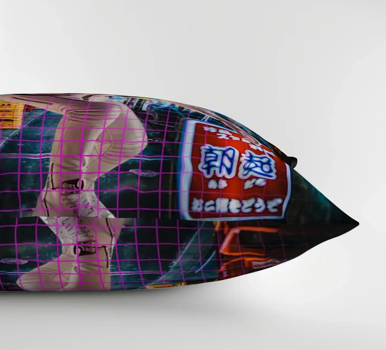 Astronaut in Tokyo with Retro Grid decorative cushion by Berwies Artwork