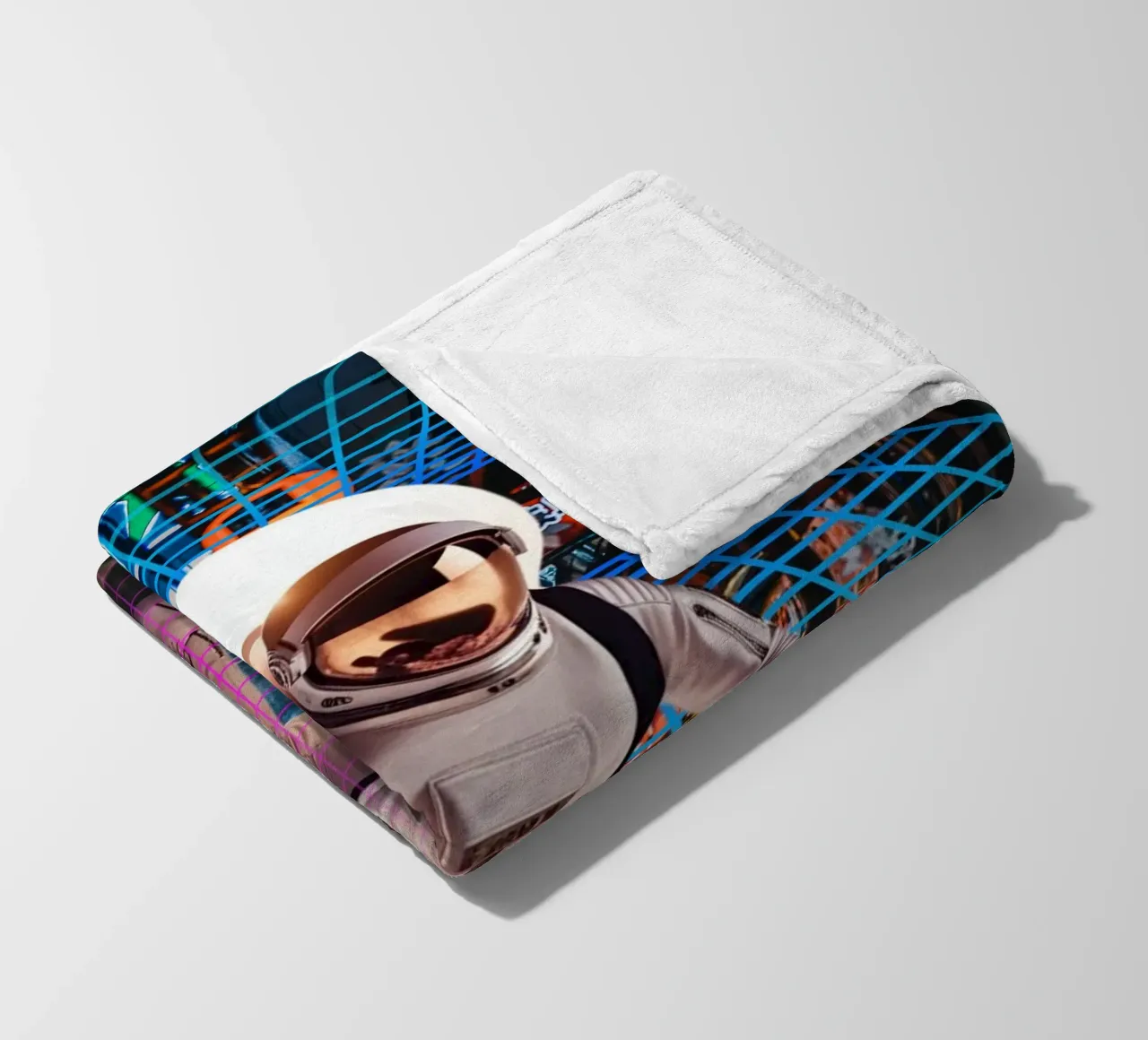 Astronauta en Tokio con Retro Grid manta de franela de Berwies Artwork