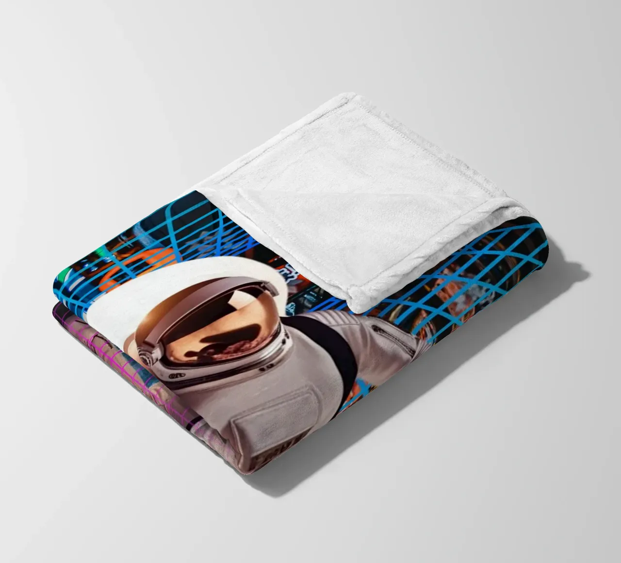 Astronauta en Tokio con Retro Grid manta de franela de Berwies Artwork