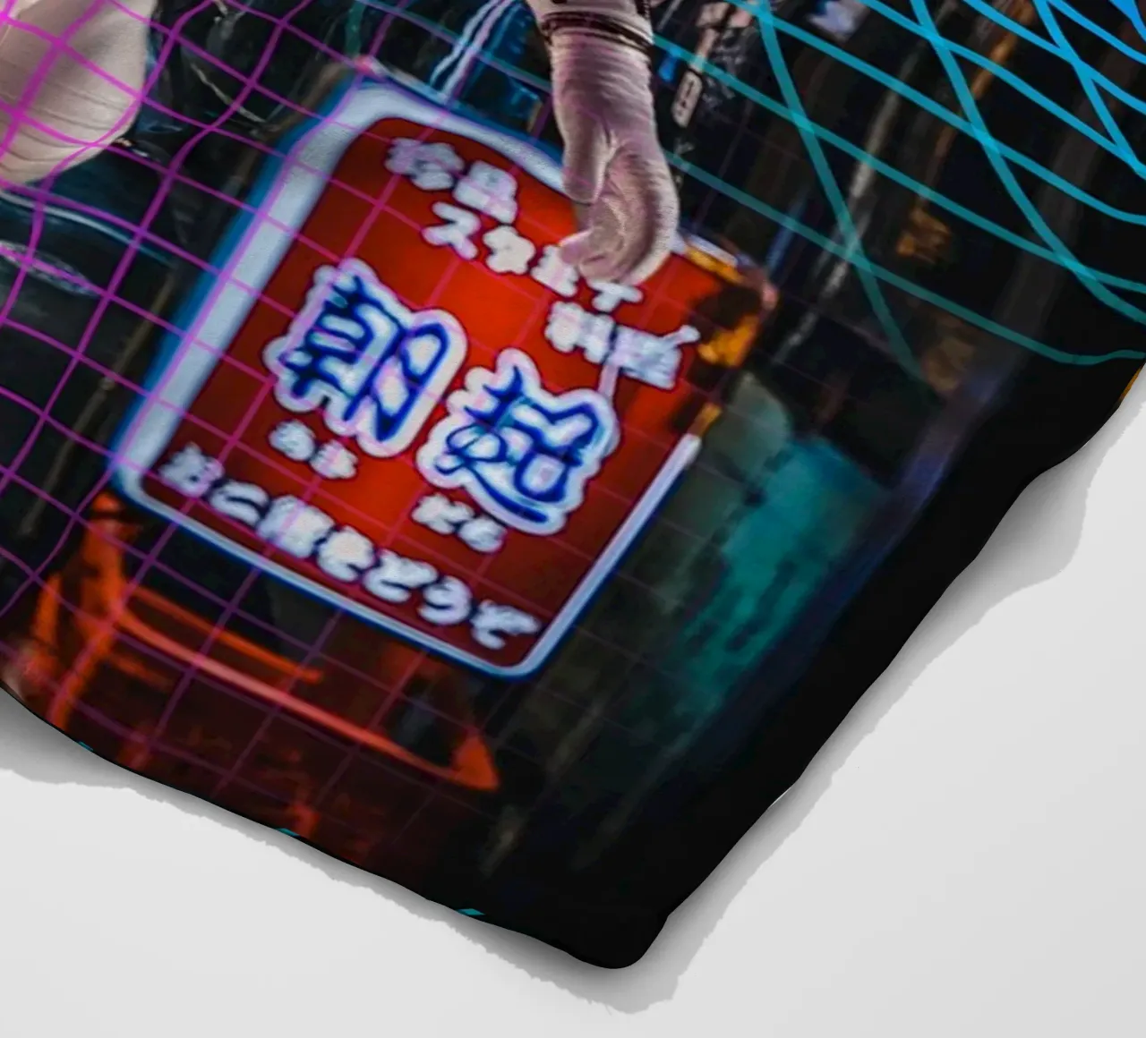 Astronauta en Tokio con Retro Grid manta de franela de Berwies Artwork