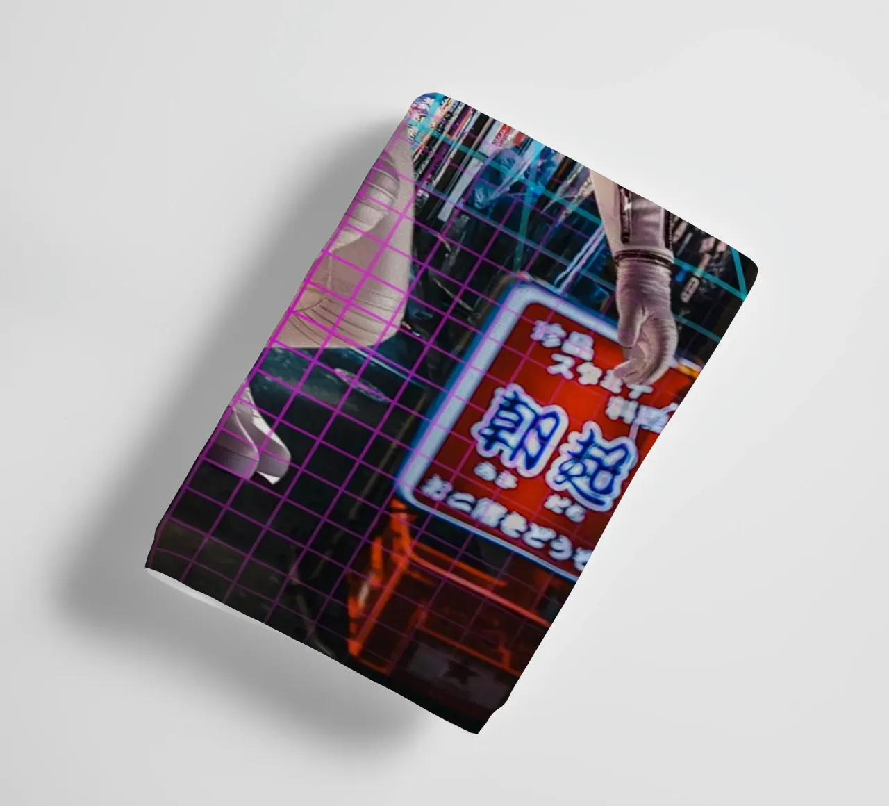 Astronaut in Tokyo with Retro Grid towel by Berwies Artwork