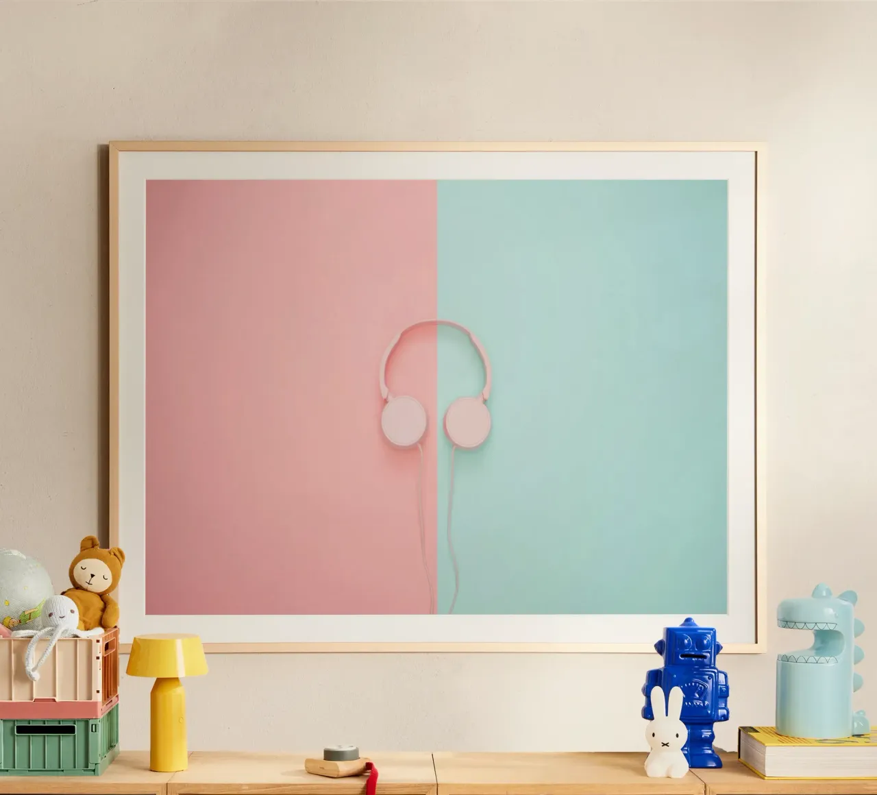 Silenzio pastello poster con telaio in legno da StillVibe Home