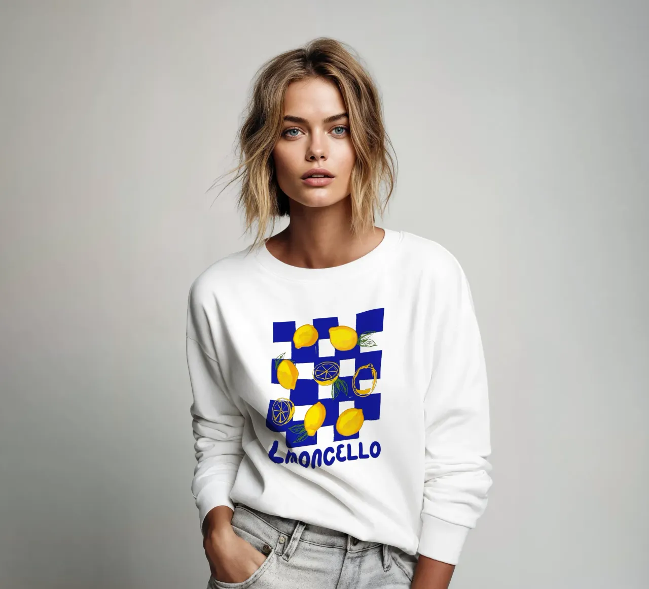 Limoncello Retro Blau Kariert Zitrone Sweatshirt von EDMPROJECT