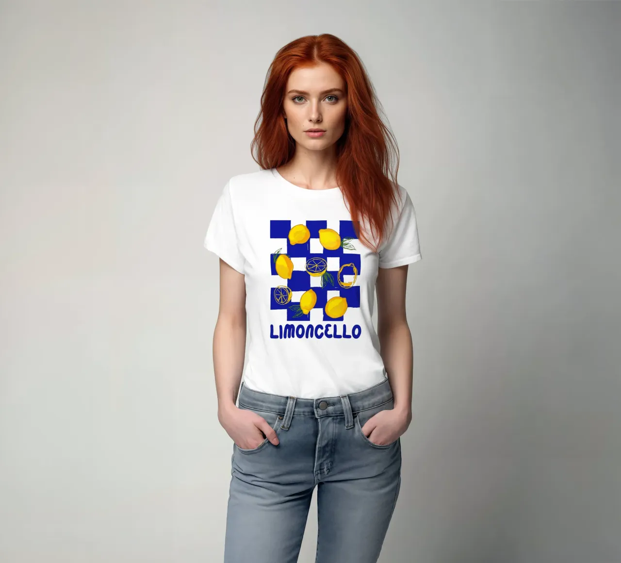 Limoncello Retro Blau Kariert Zitrone T-Shirt von EDMPROJECT