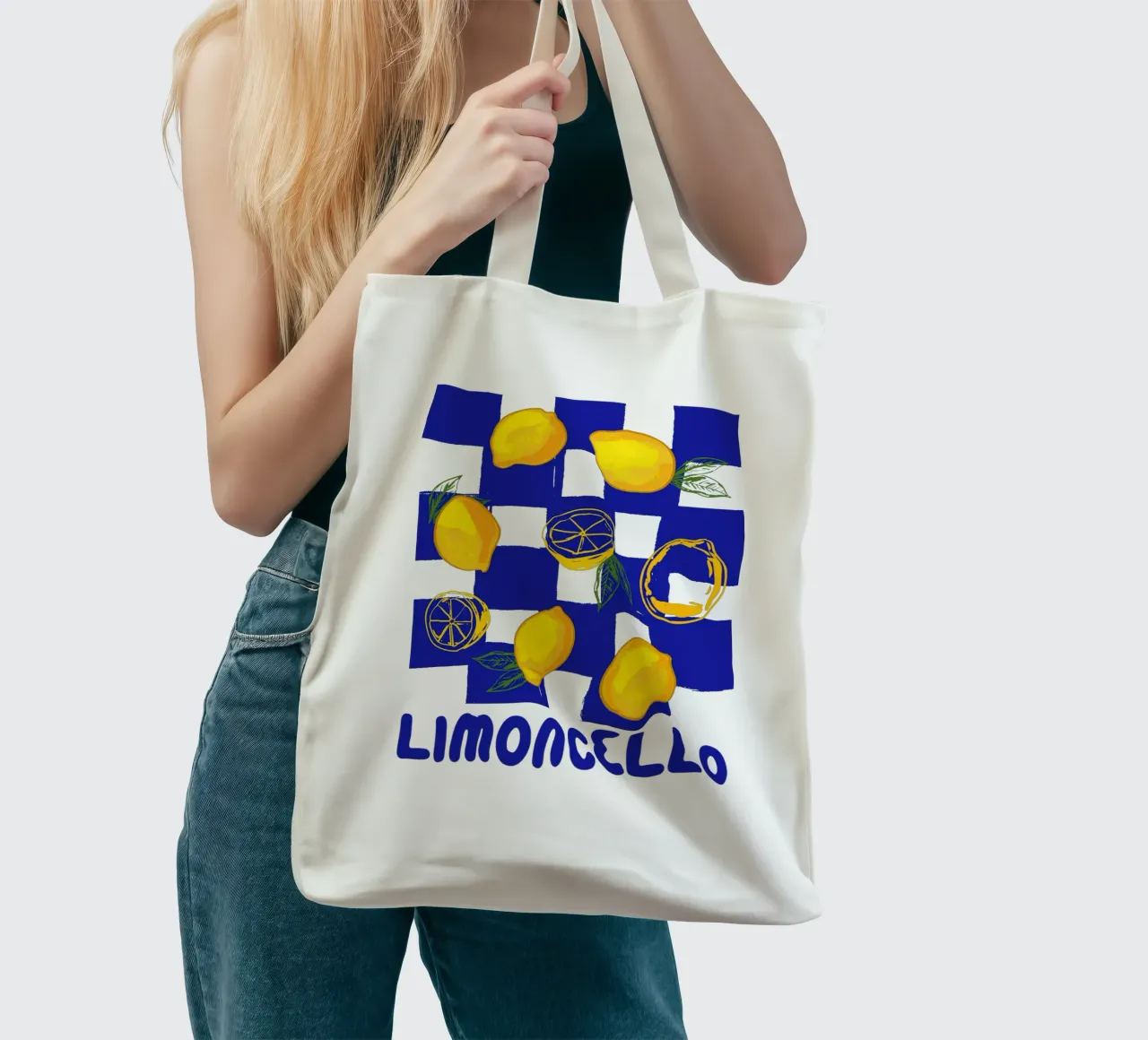 Limoncello Retro Blau Kariert Zitrone Jutebeutel von EDMPROJECT