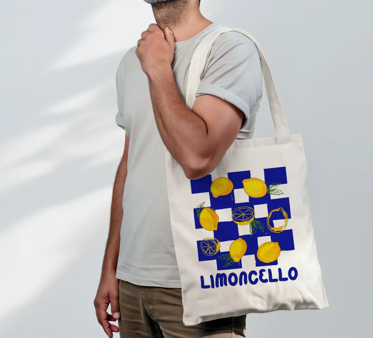 Limoncello Retro Blau Kariert Zitrone Jutebeutel von EDMPROJECT