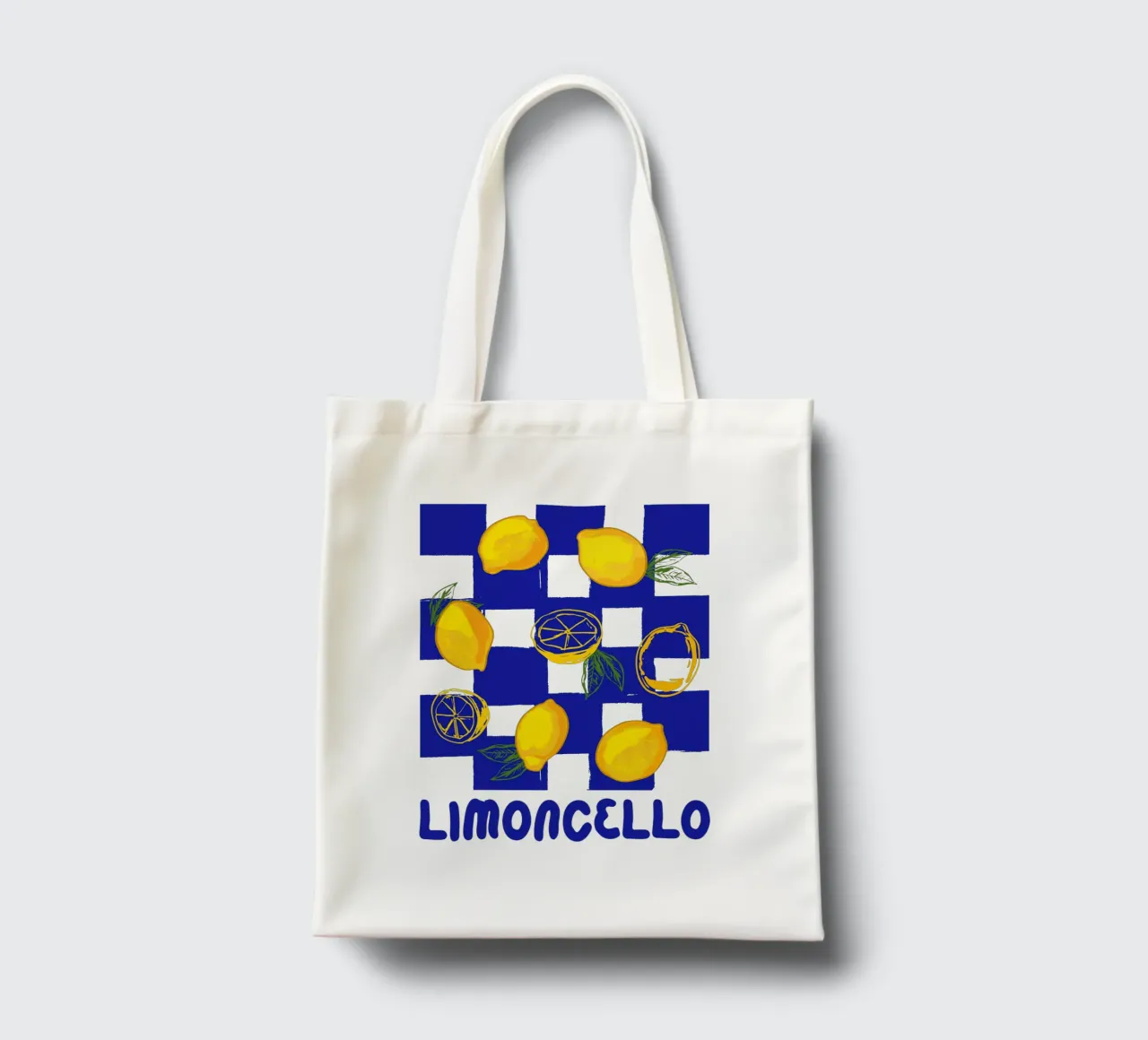 Limoncello Retro Blau Kariert Zitrone Jutebeutel von EDMPROJECT