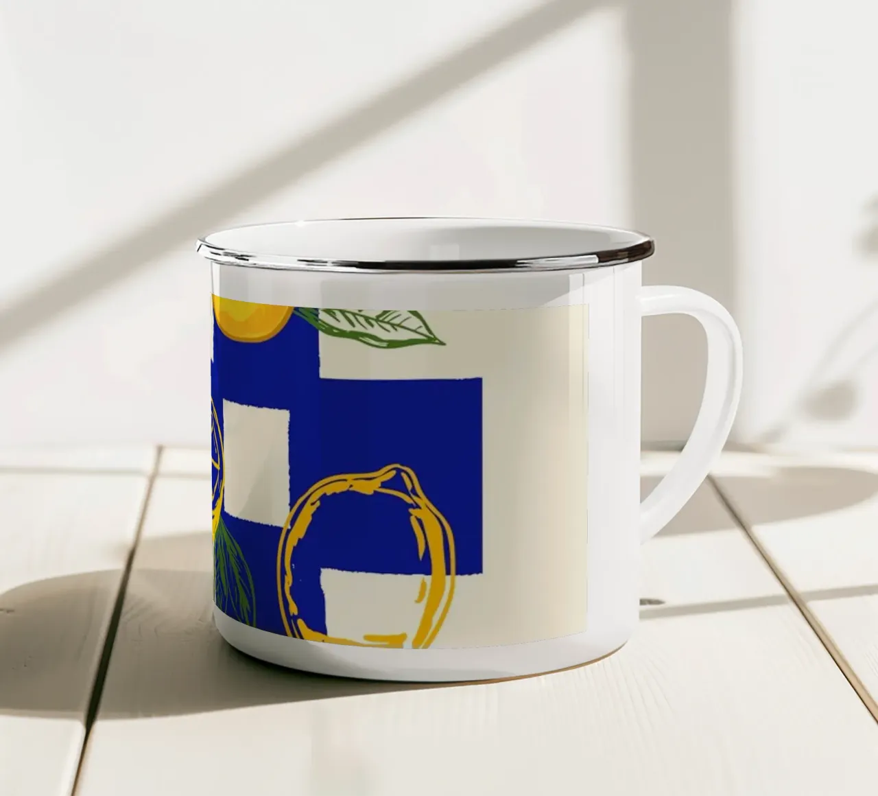 Limoncello Retro Blau Kariert Zitrone Emaille Tasse von EDMPROJECT