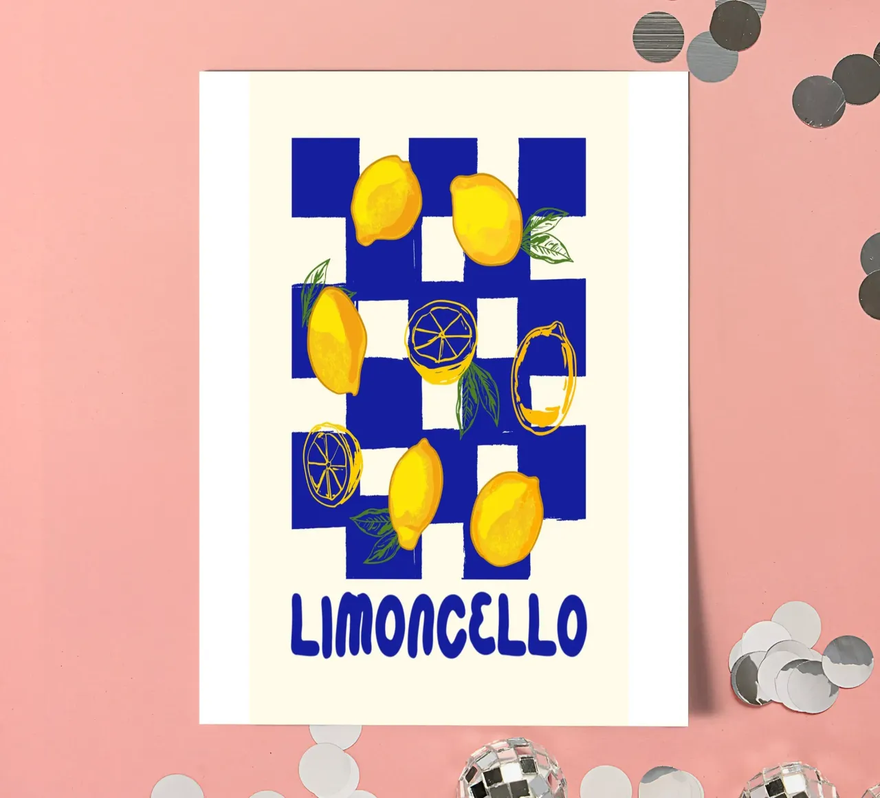 Limoncello Retro Blau Kariert Zitrone Stickerbogen von EDMPROJECT