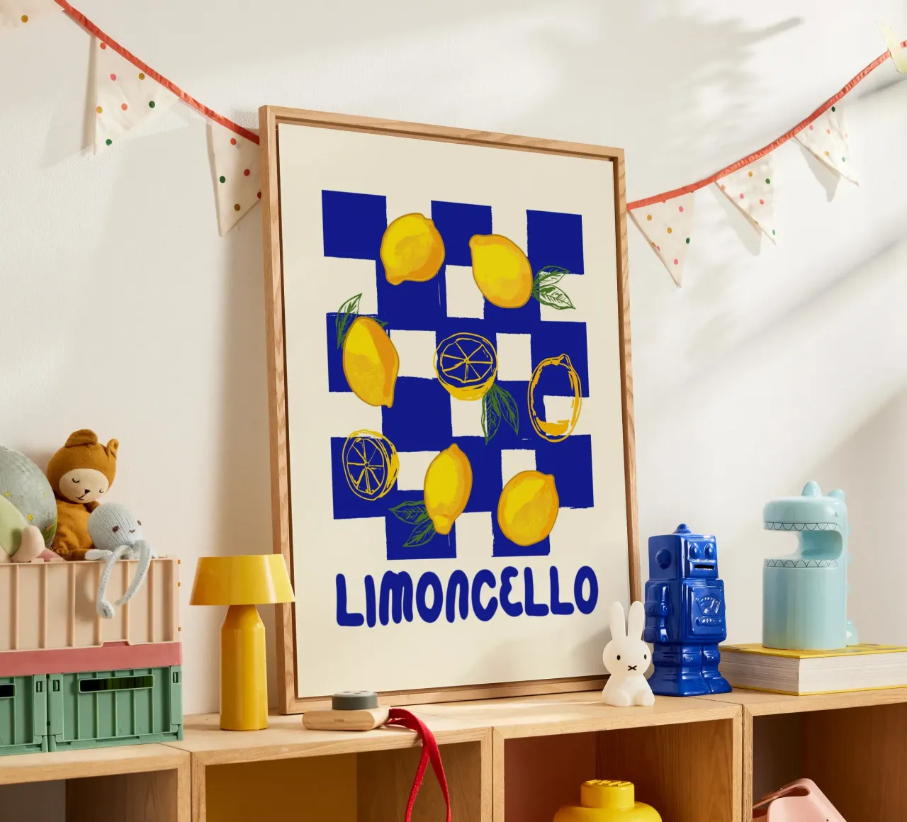 Limoncello Retro Azul A Cuadros Limón metacrilato de EDMPROJECT