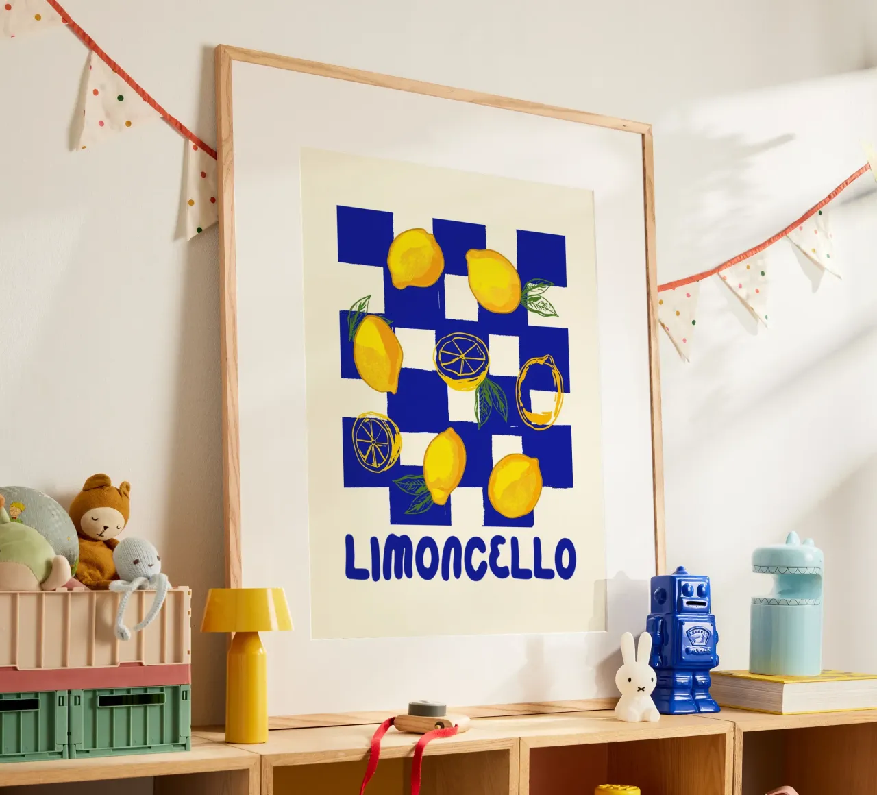 Limoncello Retro Blau Kariert Zitrone Hahnemühle von EDMPROJECT