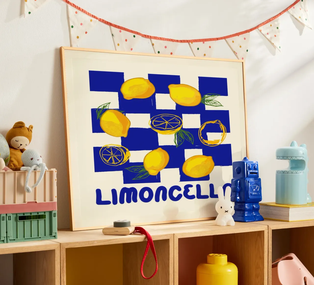 Limoncello Retro Blau Kariert Zitrone Hahnemühle von EDMPROJECT