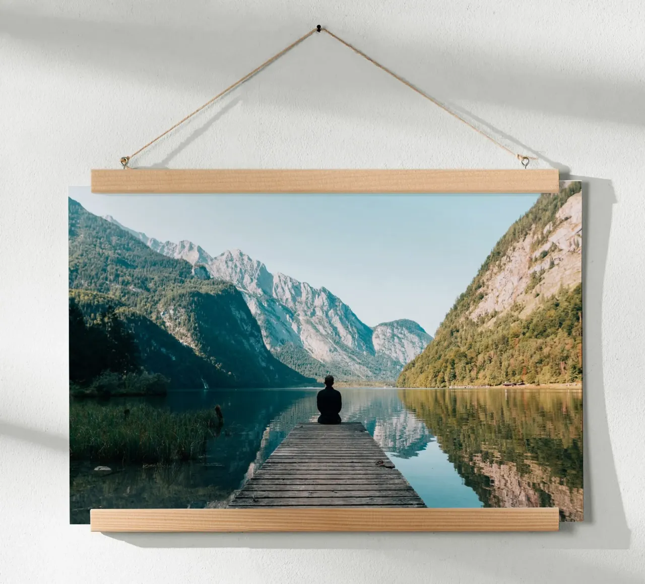 Stillness in the Fjord poster with wooden frame by Wanderlust Vibes