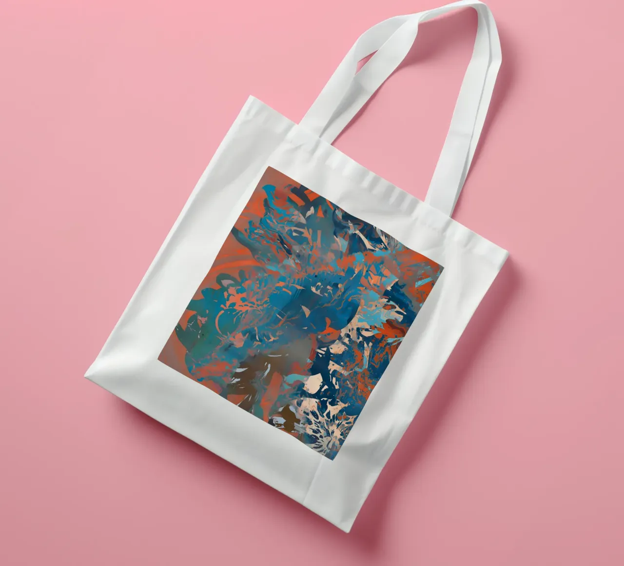 Abstract trio: Roest, Indigo & Boter jute draagtas van 83oranges