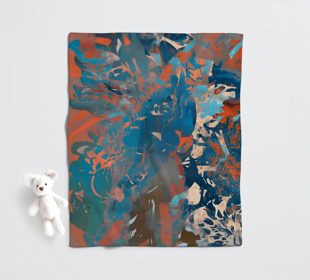 Abstract Trio: Rust, Indigo & Butter fleece blanket by 83oranges
